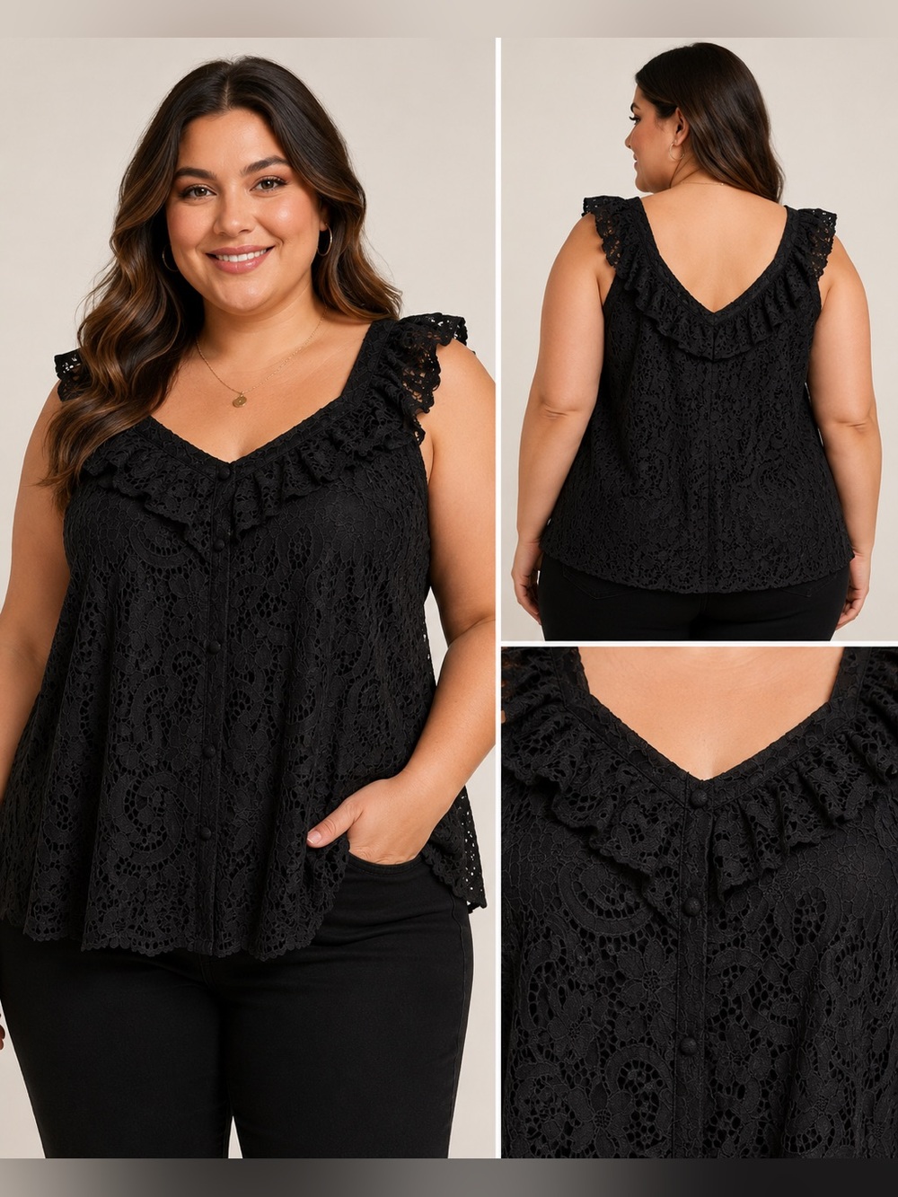 Torrid Black Lace Ruffle Cami Top NWT Size 1